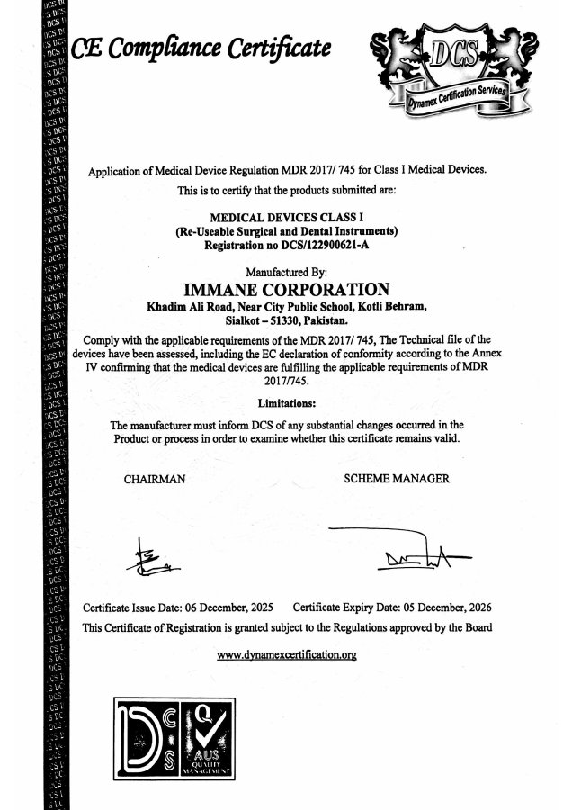 First page of Class I CE compliance document