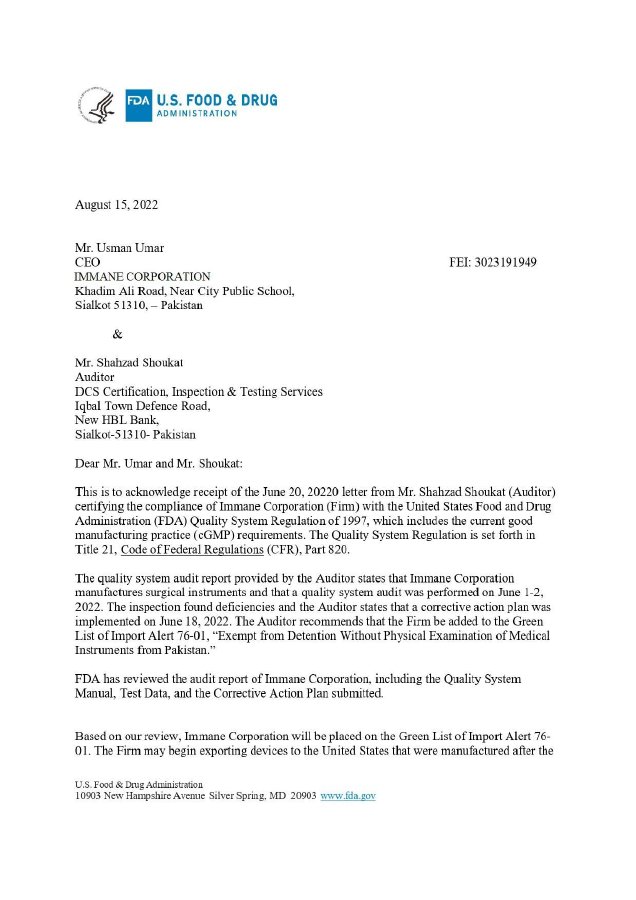 First page of the 2022 FDA letter